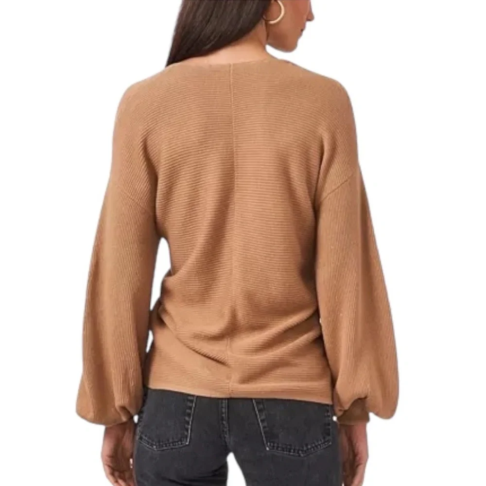 1. State Rib Knit Bubble Sleeve Pullover Sweater in Wild Oak Medium